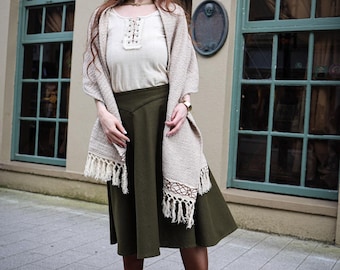 Celtic Knotwork Embroidered Cotton Shawl | Fringe Scarf Wrap