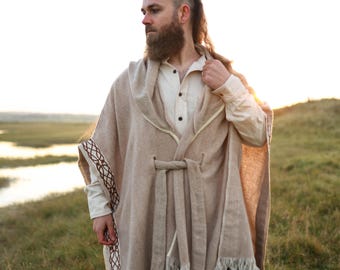 Handwoven Wool Cape | Celtic Knotwork, Belted Wrap