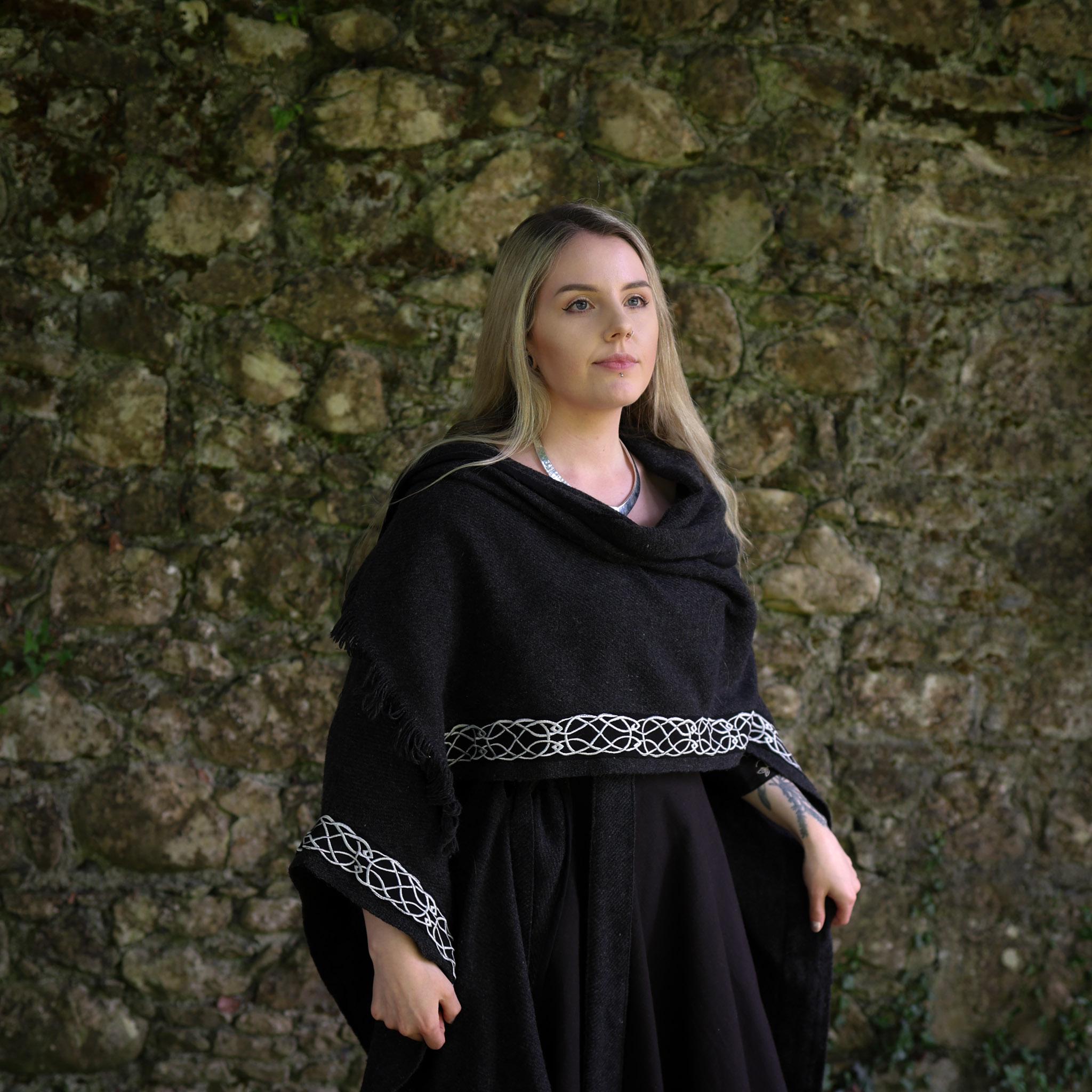 Celtic Druid Wool Cape | Black Samhain Folklore Wrap with