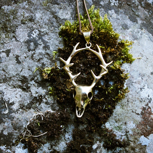 STAG SKULL NECKLACE | Brass Necklace, Deer Skull Necklace, Pagan Necklace, Skull Necklace, Celtic Jewellery, Goth Jewellery | Celtic Fusion