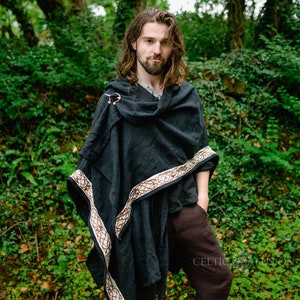 HOODED DRUID CLOAK Celtic Cape, Viking Cloak, Poncho, Coat Cardigan, Wrap Jacket, Pagan Cape, Viking clothing, Celtic Embroidery Designs. image 9