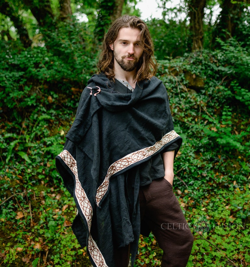 HOODED DRUID CLOAK Celtic Cape, Viking Cloak, Poncho, Coat Cardigan, Wrap Jacket, Pagan Cape, Viking clothing, Celtic Embroidery Designs. image 9