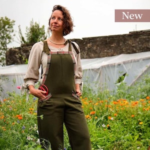 MEADOW GREEN DUNGAREES | Green overalls, Folklore Fashion Garden Dungarees, Cotton Dungarees, Women Jumpsuit, Summer Overalls For Women