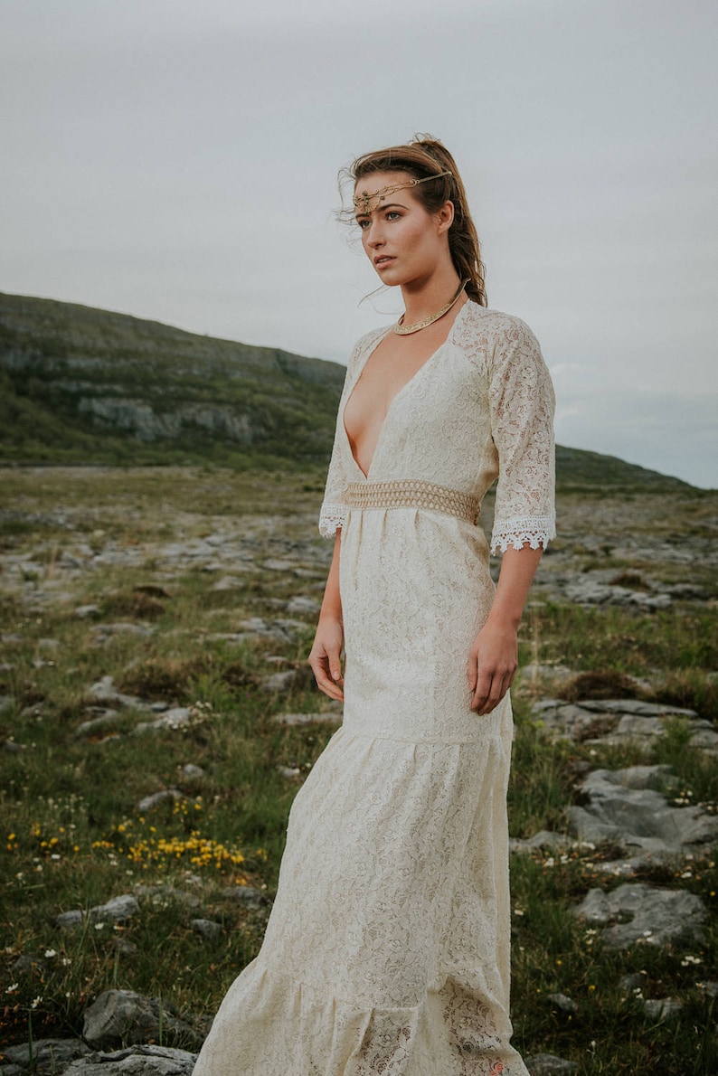 DIVINITY WEDDING DRESS Wedding Dress, Low Plunge Neckline Wedding Dress, Sexy Wedding Dress, Natural Wedding Dress, Celtic Wedding Dress. image 6