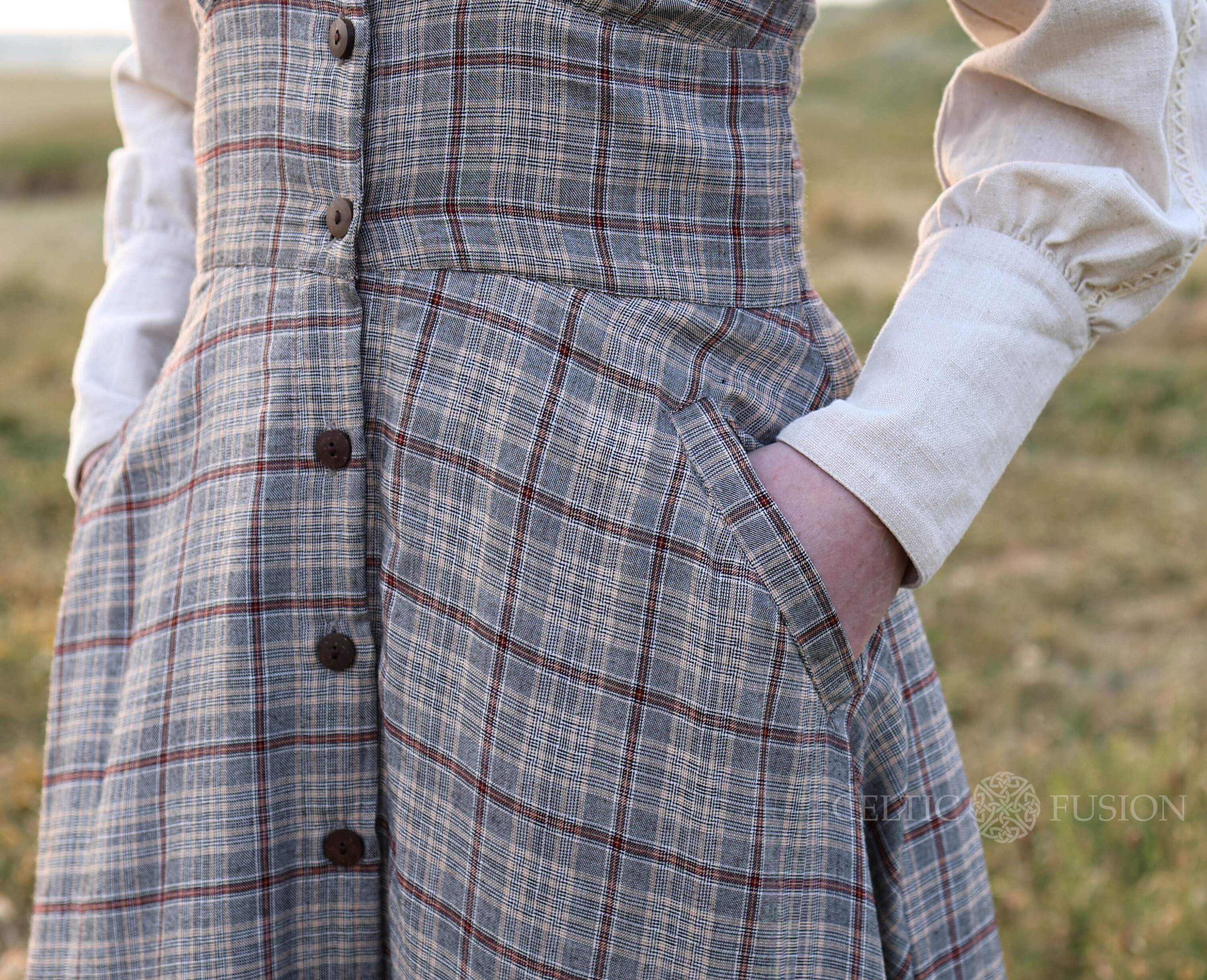 Plaid button dress discount