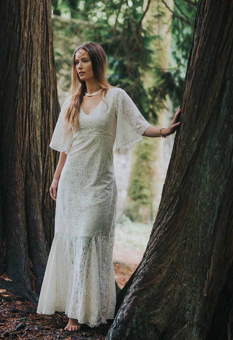 PAGAN QUEEN DRESS Sleeved Celtic Wedding Dress, Woodland, Custom Made Dresses, Natural Design, Pagan, Simple Wedding, Celtic Fusion. image 4