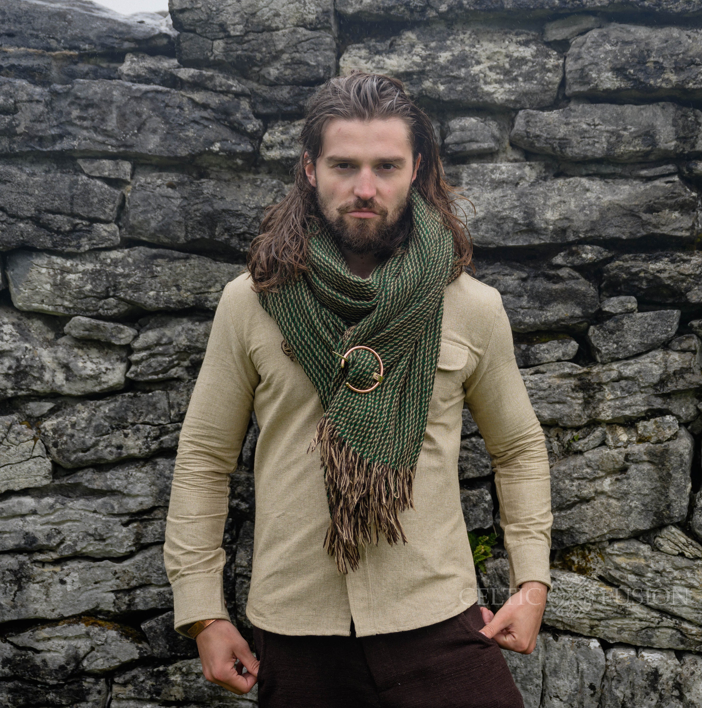 COPPER BROOCH & SHAWL | Handwoven Wool Shawl, Viking Shawl and Pin