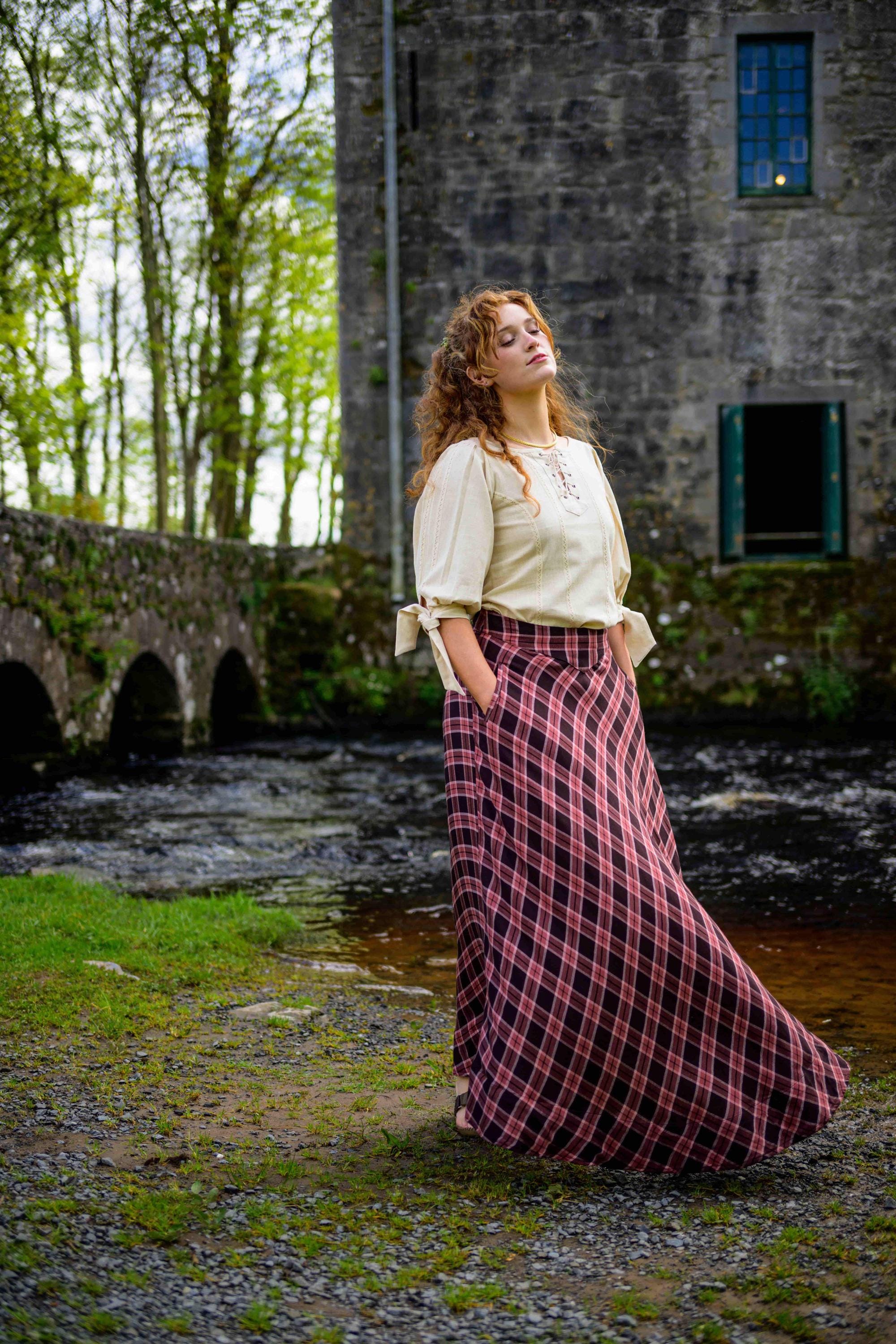 【HI FI FNK】(W) Core Checked Skirt PLAID MAXI SKIRT | Pink Plaid Skirt With Pockets