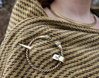 Wolf Head Brass Penannular Brooch | Celtic Viking Kilt Pin