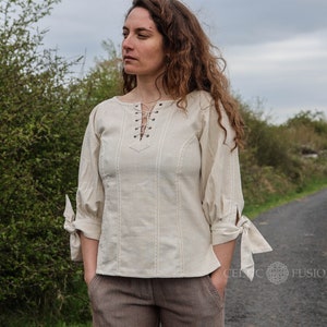 Organic Cotton Tops, Medieval Tops For Women, Medieval Blouses, Folk Style Clothing, Viking Soft Top, Pagan Clothing, Cotton Pirate Shirt, Pirate Shirts For Ladies, Female Pirate Shirt, Flax Blouse