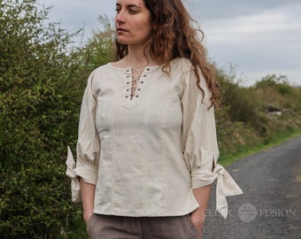 GRACE O'MALLEY BLOUSE | Womans Pirate shirt, pirate blouse, Linen Vintage Blouse, Ruffle Blouse, White Shirt Wardrobe Staple, Puff Sleeve