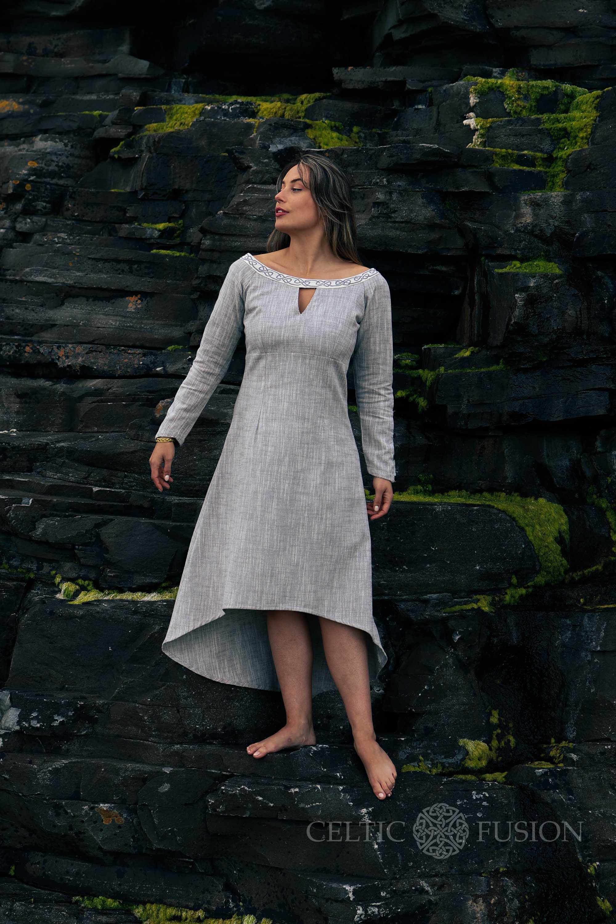 Grey Celtic Dress - Knotwork Details XS - 8 UK / Grey