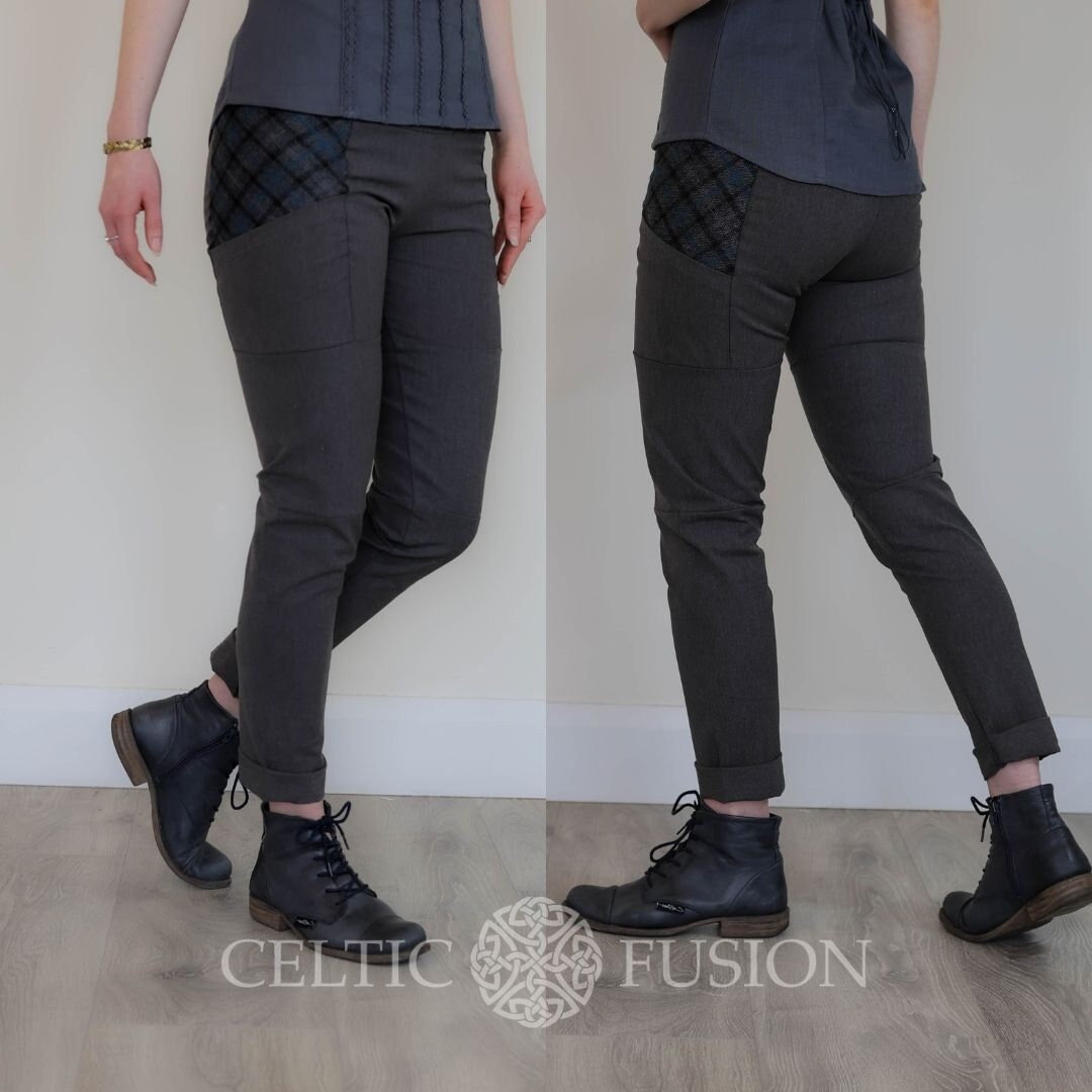 BLUE CHECK COMBAT Trouser, Leggings and Tweed Trouser, High Waist