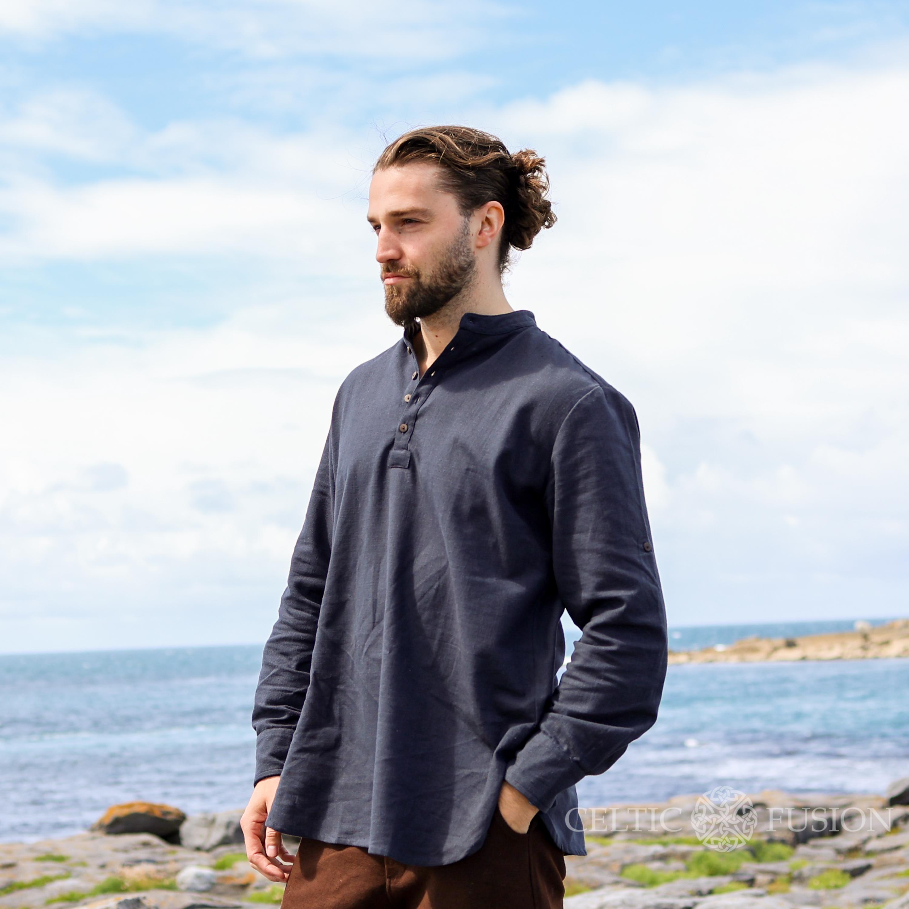Heavy Cotton Grandfather Collar Shirt - Celtic Fusion Quarter