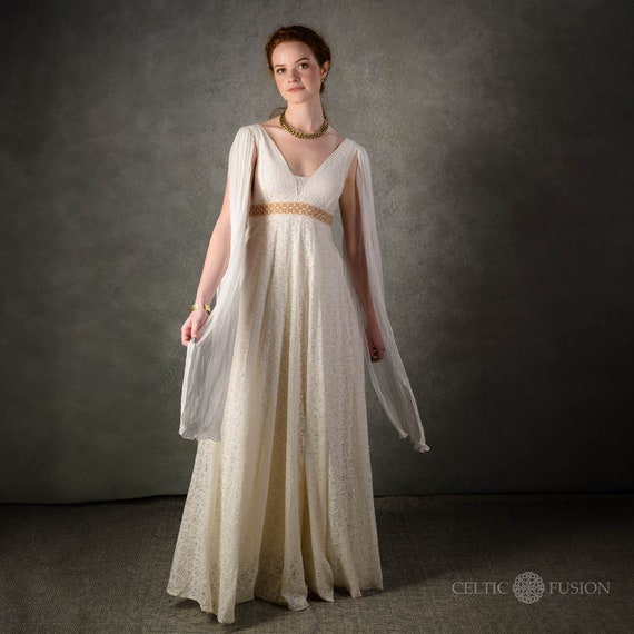 Sadhb Wedding Dress | Celtic Wedding Dress: Cotton Lace Gown With Chiffon  Sleeves - Etsy