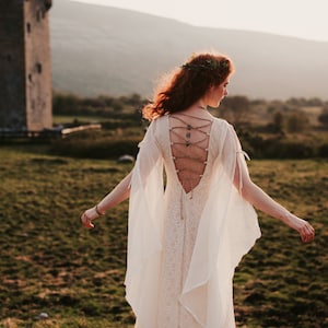 BEALTAINE WEDDING DRESS Hand-fasting, Sleeved Bridal Dress, Fairytale Wedding Dress, Cotton Wedding Dress, Celtic Wedding Dress, Medieval. image 2