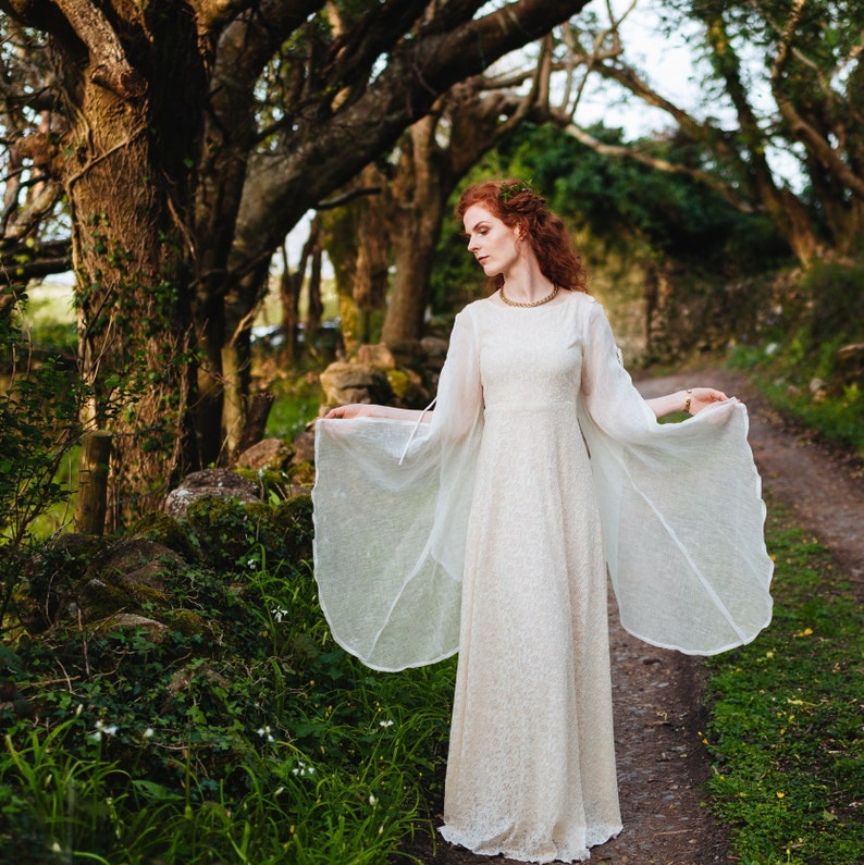 BEALTAINE WEDDING DRESS Hand-fasting, Sleeved Bridal Dress, Fairytale Wedding Dress, Cotton Wedding Dress, Celtic Wedding Dress, Medieval. image 7