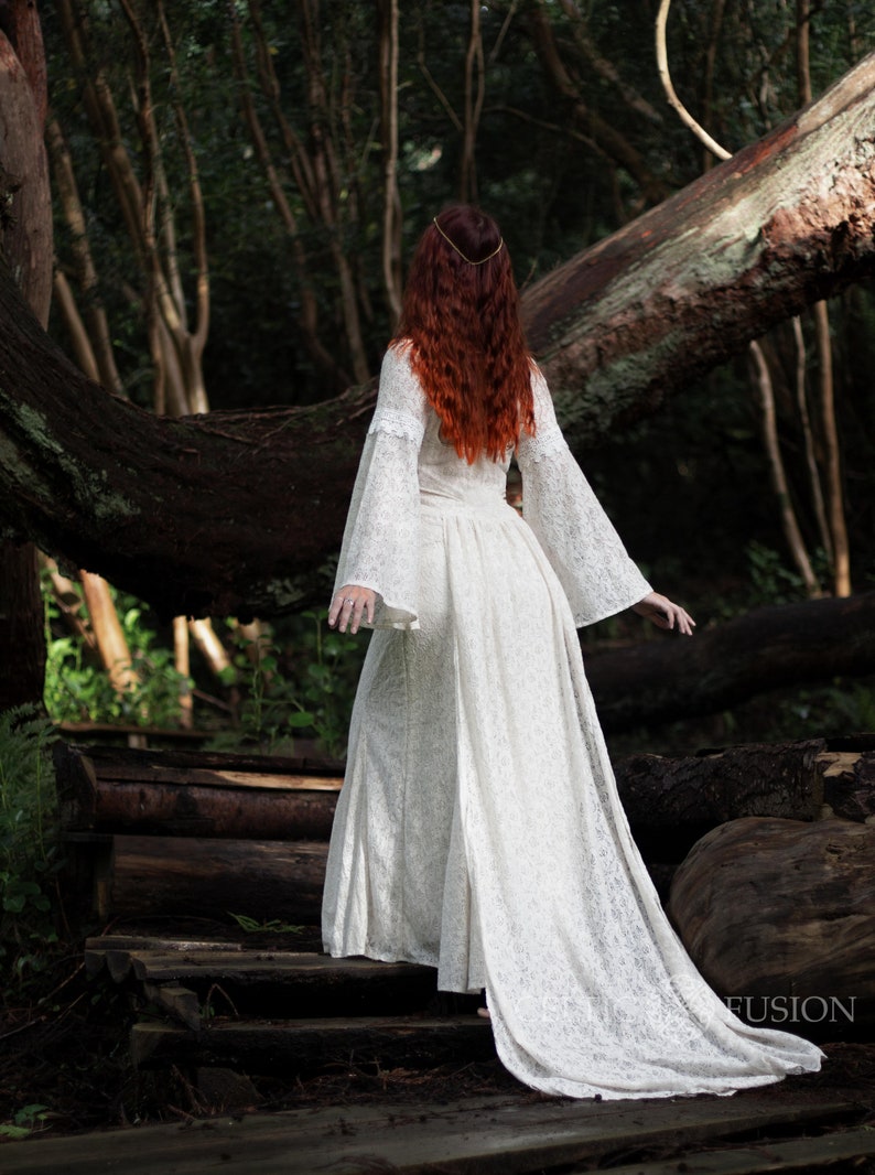 LÍ BAN DRESS Fairytale Custom Ceremony Dress, Natural, Hand-fasting, Sleeved Wedding Dress, Sleeved, Celtic Wedding Dress, Medieval. image 9