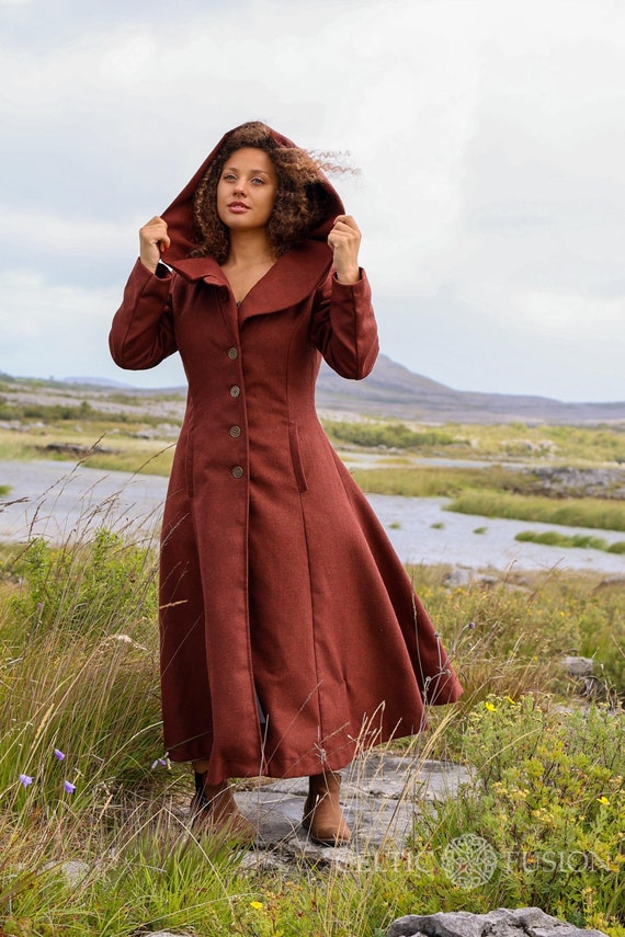 RED PRINCESS COAT Maxi Coat With Hood Long Wool Coats for Women Elegant Winter Dress Coat Gothic Hood Rusty Red Coat Celtic Fusion Etsy