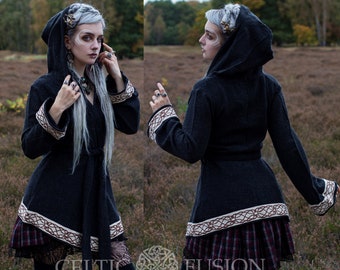 Hooded Wool Blend Cardigan | Celtic Knotwork Embroidered Wrap