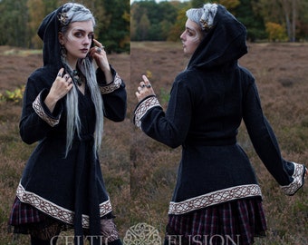 SAMHAIN CHARCOAL CARDIGAN | Bestseller, Hooded Wrap Cardigan, Autumn/Winter Wool Blend Hipster Cardigan, Handcrafted Viking Clothing.