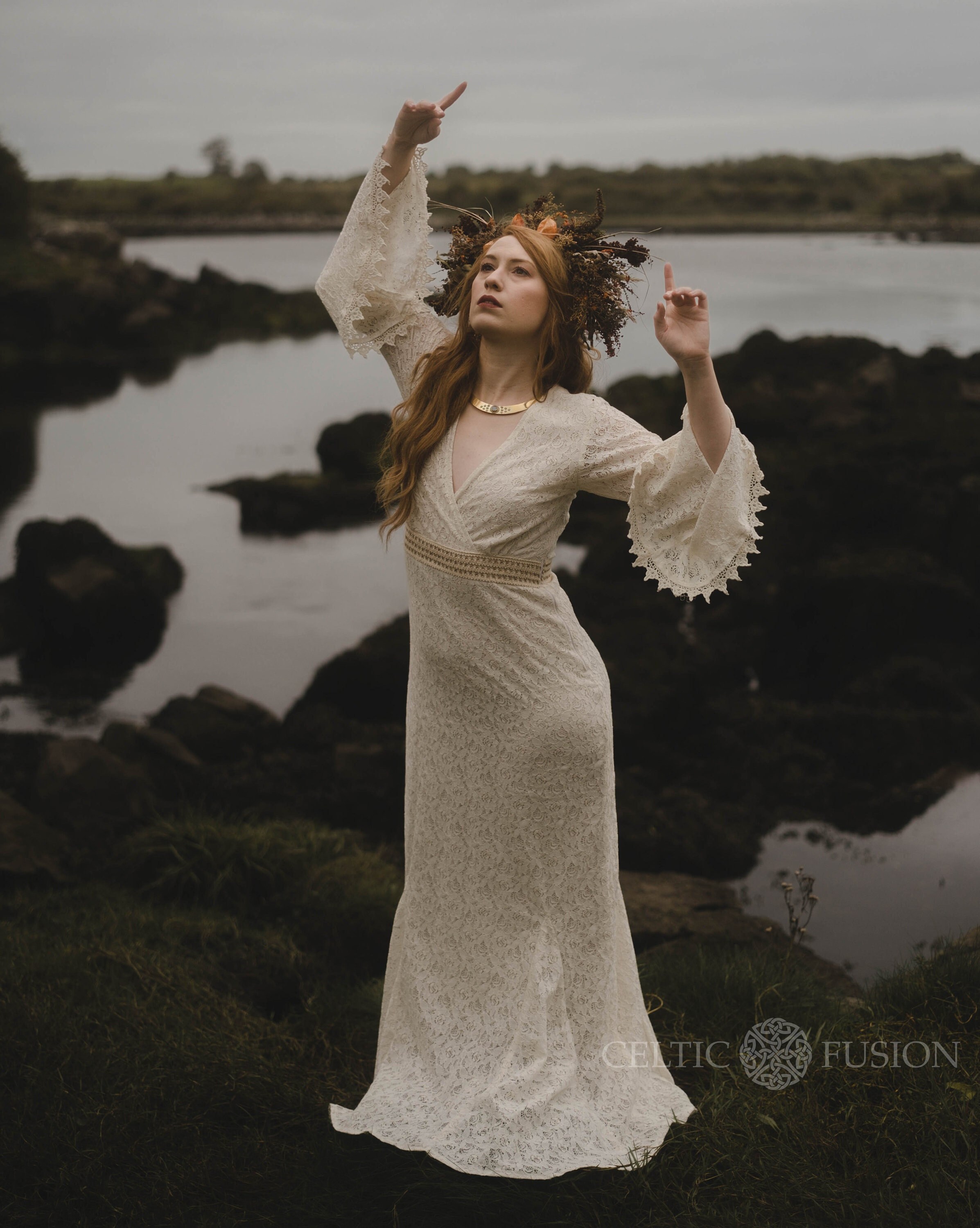 FOLK WEDDING DRESS Sleeved Wedding Dress Celtic Wedding Dress