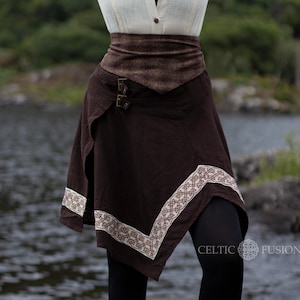 DANA SKIRT | Brown Pointed Skirt, Celtic Embroidery, Pagan Goddess Skirt, Viking Skirt, Pixie Skirt, Tribal Skirt | Celtic Fusion