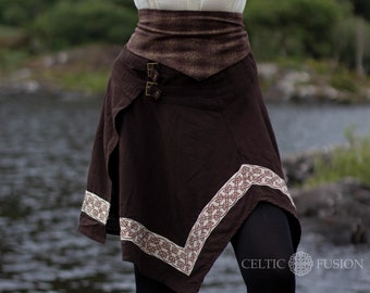 DANA SKIRT | Brown Pointed Skirt, Celtic Embroidery, Pagan Goddess Skirt, Viking Skirt, Pixie Skirt, Tribal Skirt | Celtic Fusion