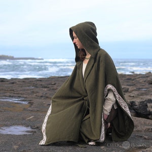 HOODED DRUID CLOAK Celtic Cape, Viking Cloak, Poncho, Coat Cardigan, Wrap Jacket, Pagan Cape, Viking clothing, Celtic Embroidery Designs. image 4