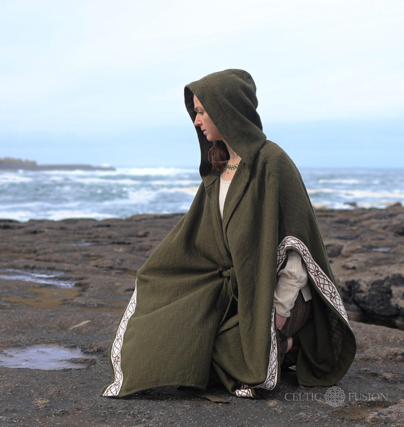 HOODED DRUID CLOAK Celtic Cape, Viking Cloak, Poncho, Coat Cardigan, Wrap Jacket, Pagan Cape, Viking clothing, Celtic Embroidery Designs. image 4