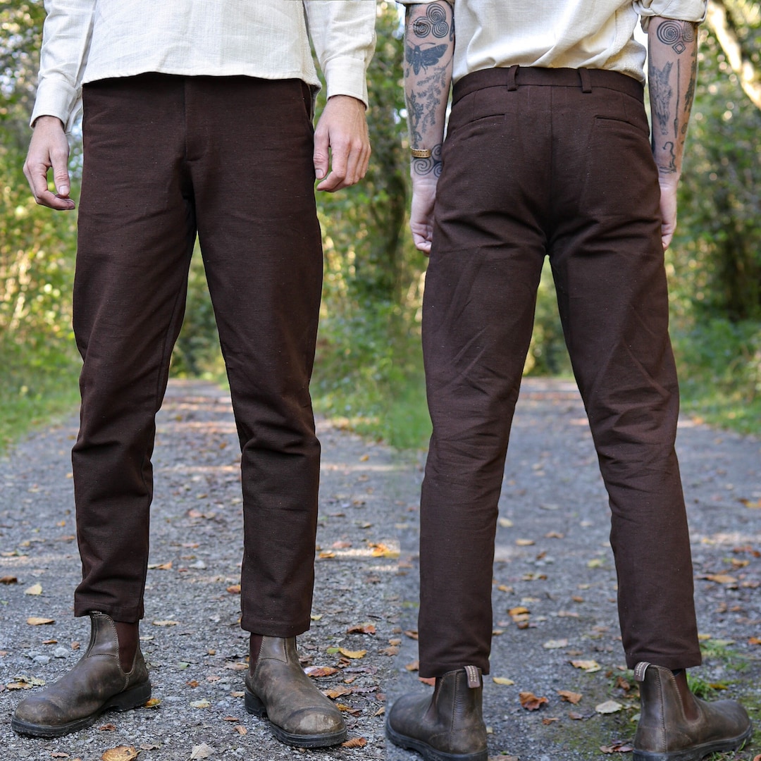 BROWN MEN'S TROUSERS Men's Cotton Pants, Larp Medieval Trousers