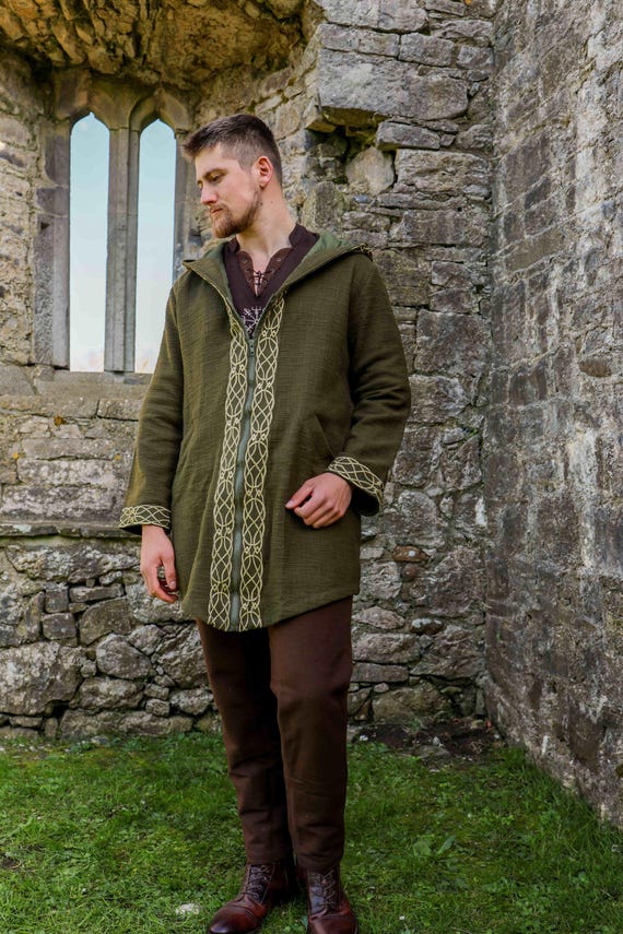 Handwoven Celtic Knotwork Jacket: Green Cotton Hooded Coat - Etsy