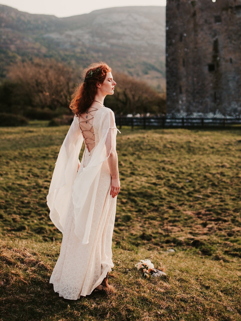 BEALTAINE WEDDING DRESS Hand-fasting, Sleeved Bridal Dress, Fairytale Wedding Dress, Cotton Wedding Dress, Celtic Wedding Dress, Medieval. image 8