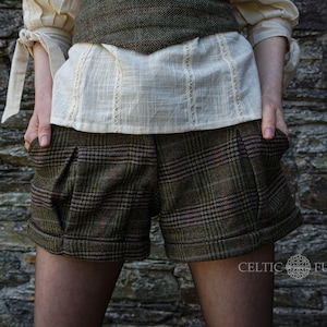 AVIATOR TWEED SHORTS | Pixie Shorts, Tweed Shorts, Folk Fashion, Celtic Shorts, Fae Shorts, Fashion Shorts, Celtic Clothing, Fairy Shorts.