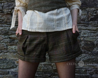 AVIATOR TWEED SHORTS | Pixie Shorts, Tweed Shorts, Folk Fashion, Celtic Shorts, Fae Shorts, Fashion Shorts, Celtic Clothing, Fairy Shorts.