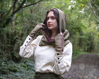 FERN GREEN HOOD | Fleece Lined Hood, Scarf, Green, Assassins Creed Hood, Hood with Pockets, Infinity Scarf, Burning Man, Infinity Scarf.