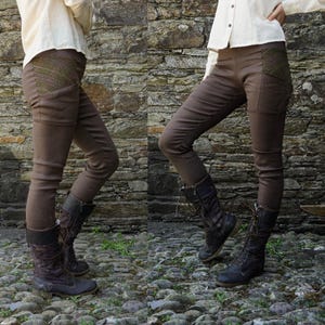 COMBAT LINEN TROUSERS | Brown Tweed Trouser Leggings, Slim Fit Trousers, Combat leggings, High waist trousers, Casual trousers