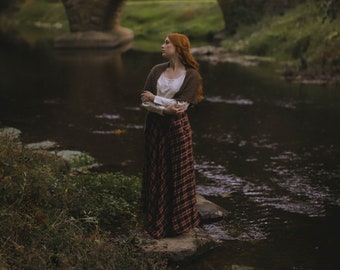 JUPE MAXI À CARREAUX | Jupe écossaise rose avec poches, jupe CottageCore, jupe FolkCore, jupe Farmcore, jupe FairyCore, ambiance celtique.