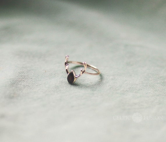 Garnet Antler Ring: Sterling Silver Stag, Celtic Jewelry