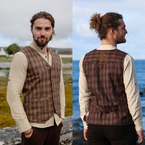 OGMA TWEED WAISTCOAT | Celtic Shield, Dark Brown, Men's Waistcoat, Wool, Wedding Vest, Woodland Wedding, Folk, Alternative Wedding