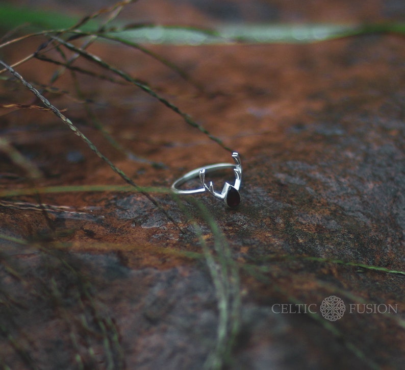 Reg Garnet Stone, Red Stone Ring, Semi-precious stone ring, valentines ring, Stag ring, Celtic ring