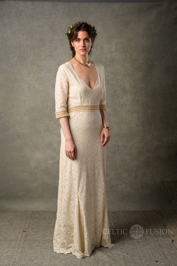 IVORY LACE DRESS Sleeved Bridal Dress Custom Made Rustic Wedding