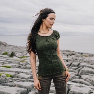 WILD FLOWER TOP | Green Corset Cotton Top, 100% Cotton Flax, Corset Tops for Women, Women's Cotton Tops, Dark Green Corset Top|Celtic Fusion