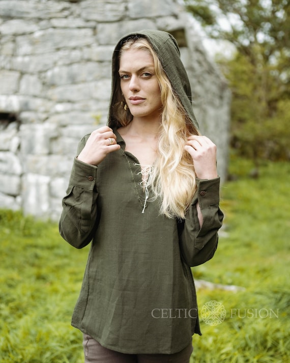 AED HOODED SHIRT Juniper Green, Bog Oak Brown, Pagan, Ozora