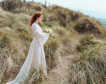 LÍ BAN DRESS | Fairytale Custom Ceremony Dress, Natural, Hand-fasting, Sleeved Wedding Dress, Sleeved, Celtic Wedding Dress, Medieval.