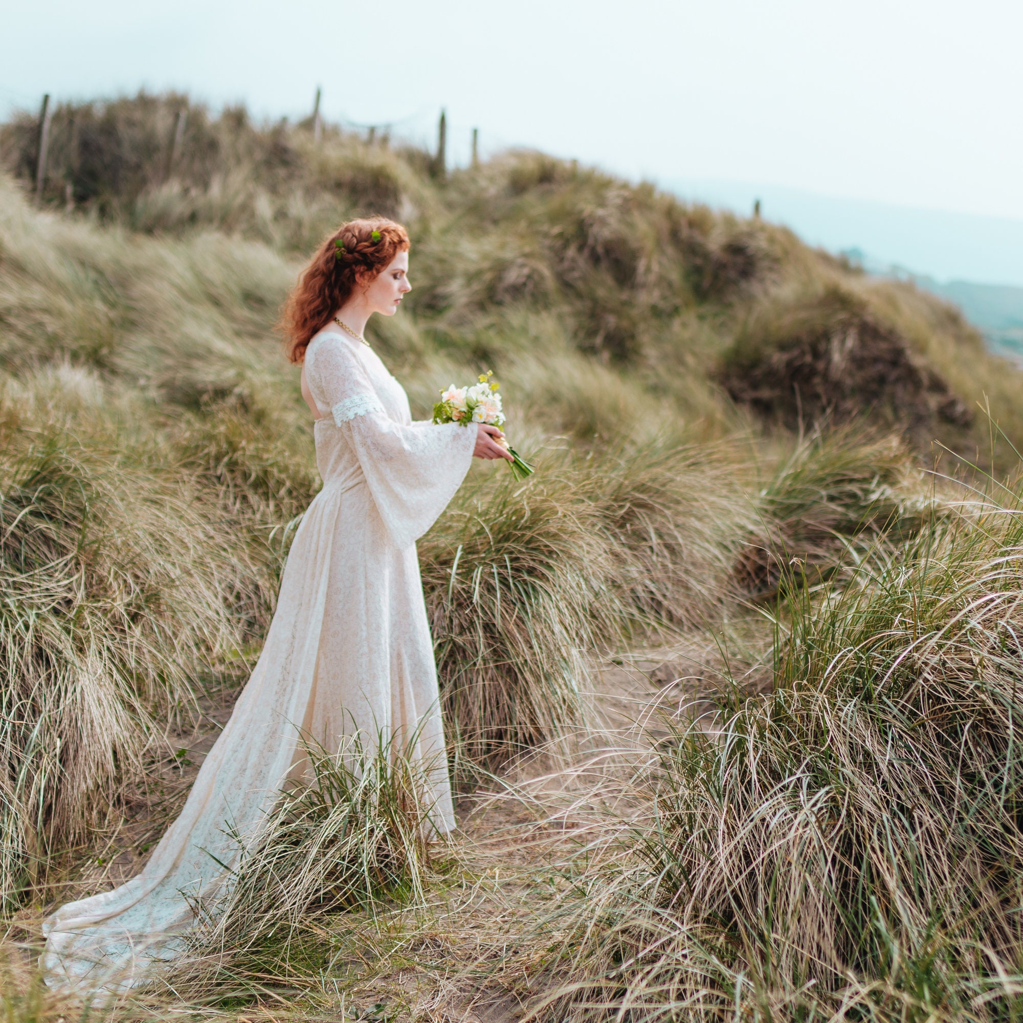 BLAITHIN WEDDING DRESS Caped Wedding Dress, Fairy Tale Wedding Dress,  Sleeved Bridal Dress, Celtic Wedding Dress, Elven Wedding Dress - Etsy