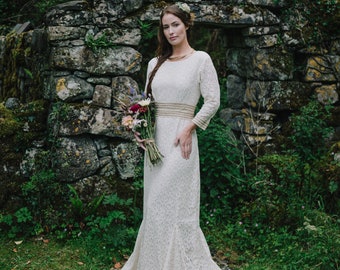 LUGHNASADH BRIDAL DRESS | Celtic Wedding Dress, Pagan Wedding Dress, Barefoot, Sleeved Wedding Dress, Natural Wedding