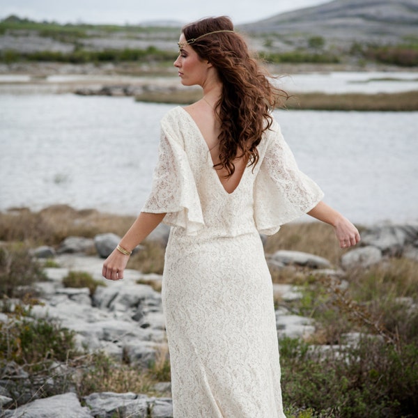 SWAN WEDDING DRESS | Sleeved Bridal Design, Medieval, Sleeved, Celtic Wedding Dress, Celtic Fusion, Woodland, Goddess, Druid, Pagan