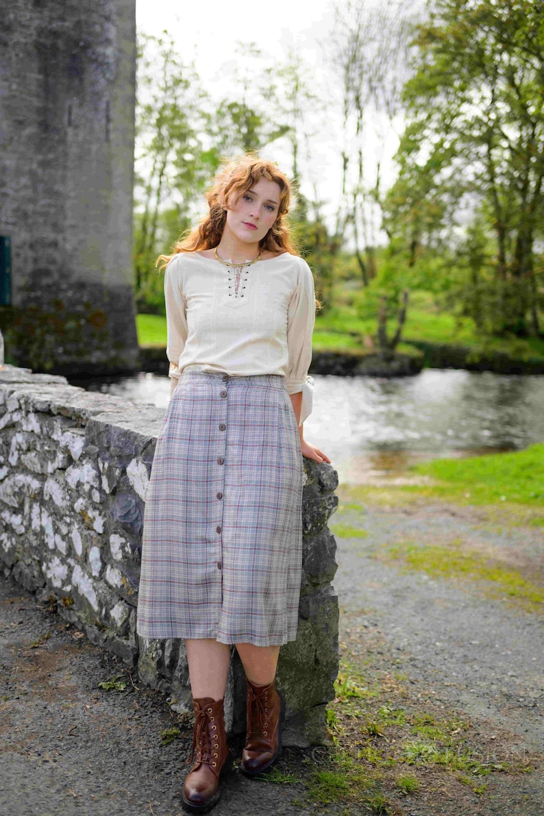 Plaid Cotton Midi Skirt: High Waist Check Skirt With Pockets - Etsy