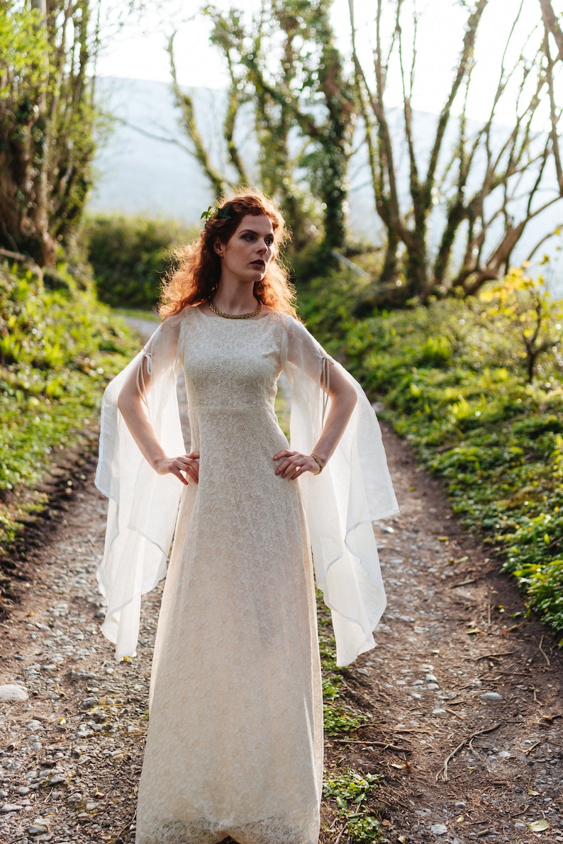 BEALTAINE WEDDING DRESS Hand-fasting, Sleeved Bridal Dress, Fairytale Wedding Dress, Cotton Wedding Dress, Celtic Wedding Dress, Medieval. image 4